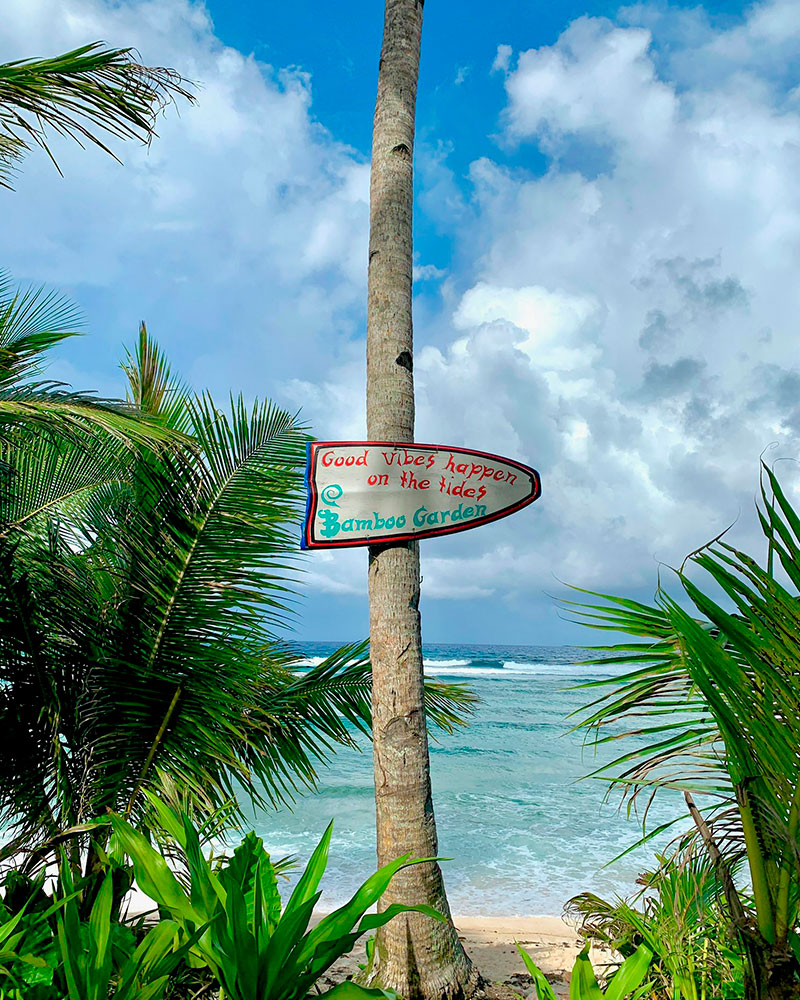 Plaque on Siargao main island stating "Good Vibes happen on the tides"